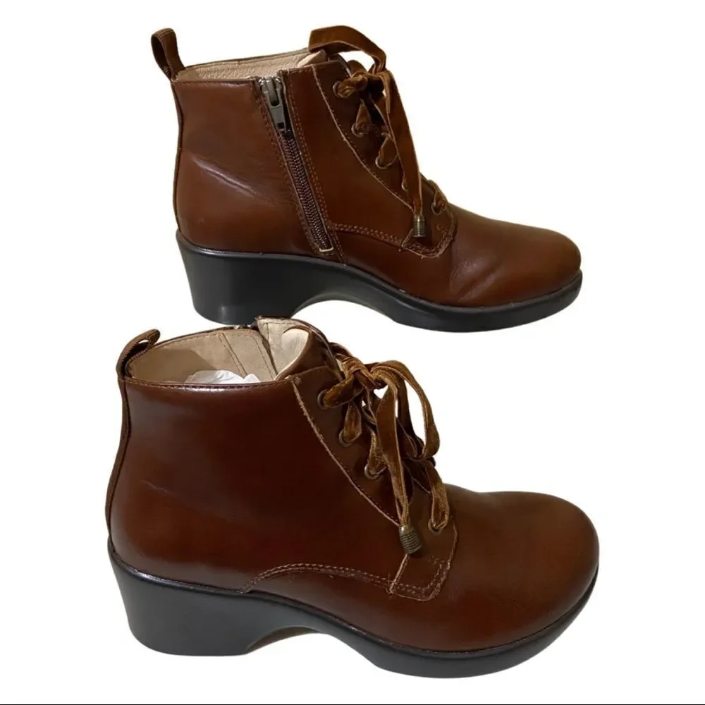 🥾 Alegria By PG Lite Eliza Dark Academia Leather Chestnut Luster Chunky Boots - Picture 4 of 13